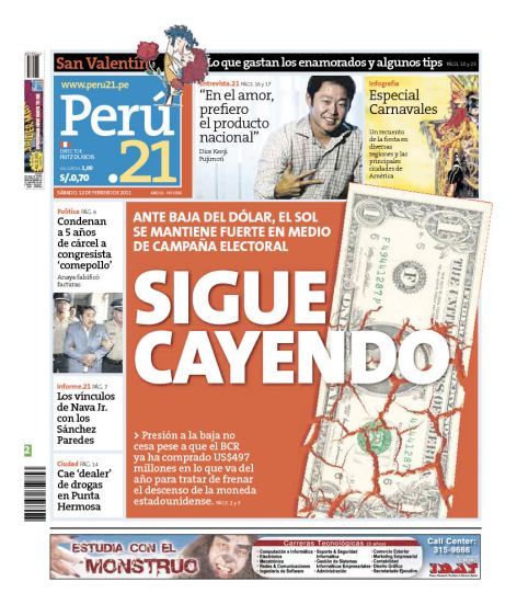 Portada de los diarios de Lima, 12 de febrero de 2011