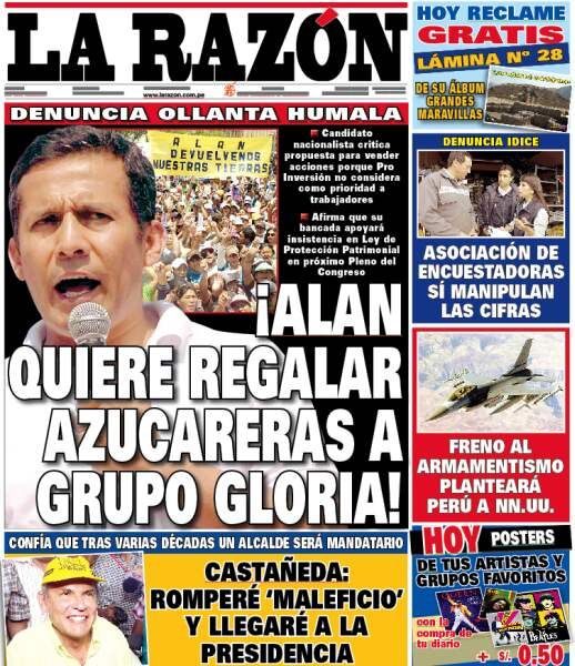 Portada de los diarios de Lima, 14 de febrero de 2011