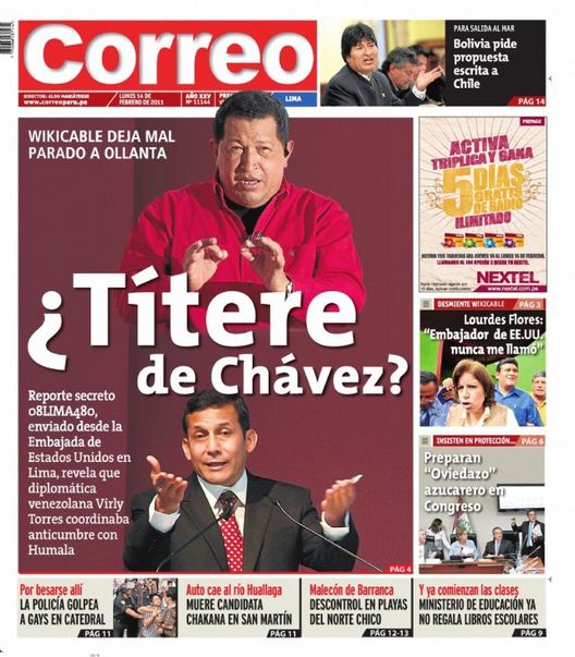 Portada de los diarios de Lima, 14 de febrero de 2011