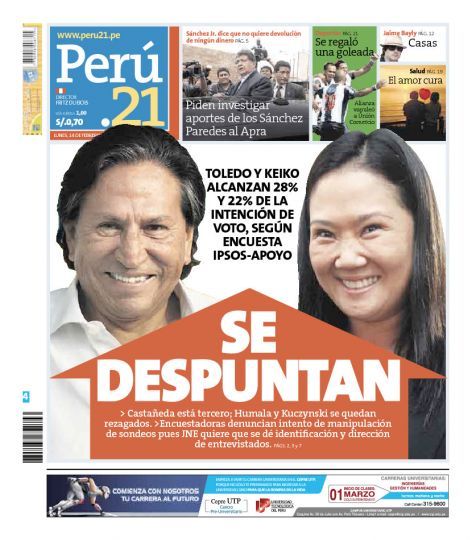 Portada de los diarios de Lima, 14 de febrero de 2011