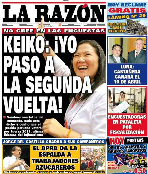 Portada de los diarios de Lima, 15 de febrero de 2011