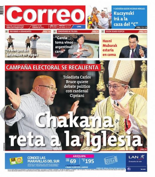 Portada de los diarios de Lima, 15 de febrero de 2011