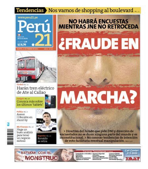Portada de los diarios de Lima, 15 de febrero de 2011