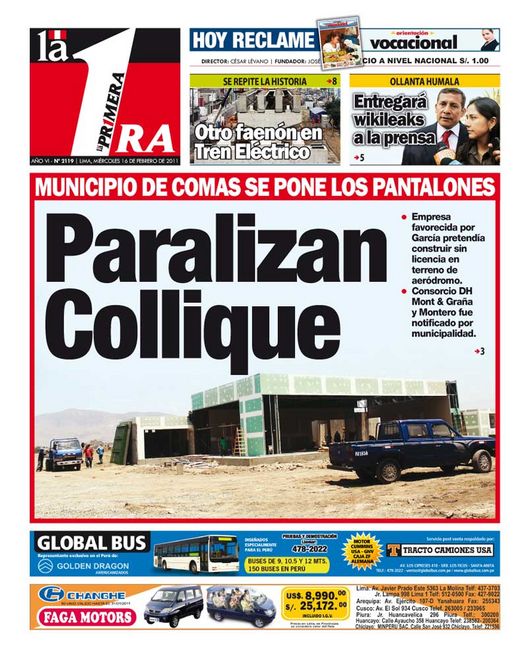 Portada de los diarios de Lima, 16 de febrero de 2011