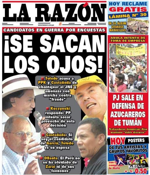 Portada de los diarios de Lima, 16 de febrero de 2011