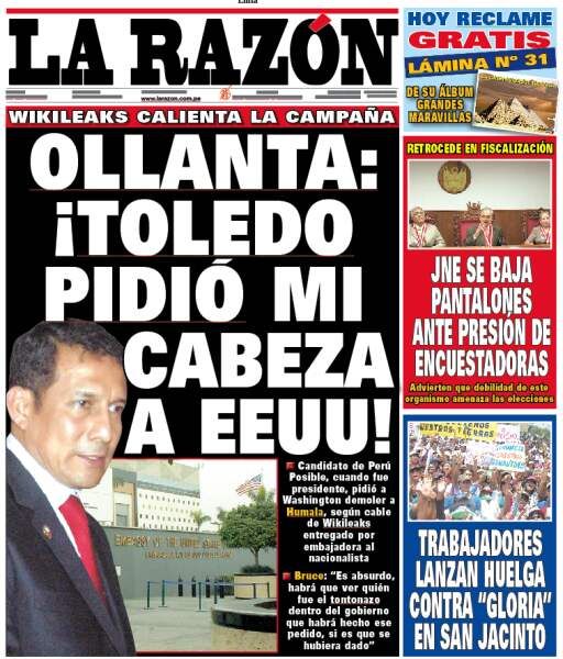 Portada de los diarios de Lima, 17 de febrero de 2011