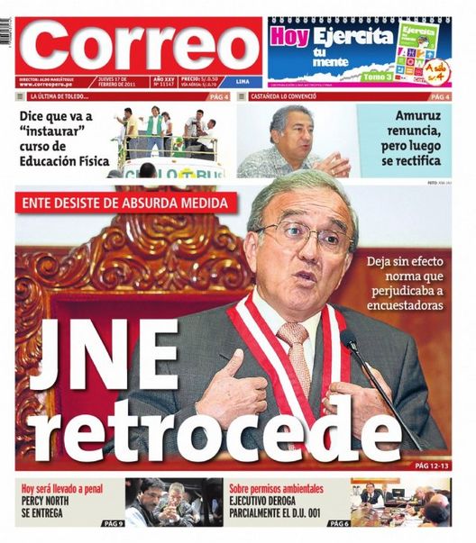 Portada de los diarios de Lima, 17 de febrero de 2011
