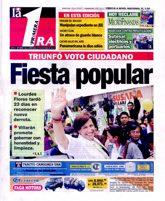 Portada de los diarios de Lima, 27 Octubre 2010