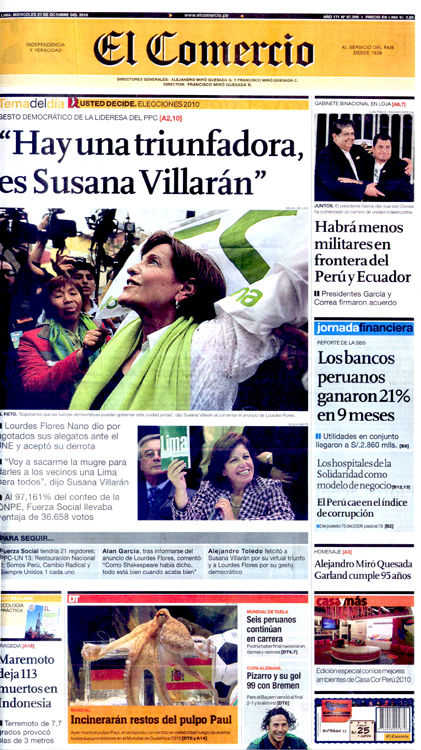 Portada de los diarios de Lima, 27 Octubre 2010