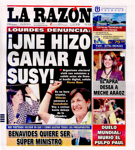 Portada de los diarios de Lima, 27 Octubre 2010