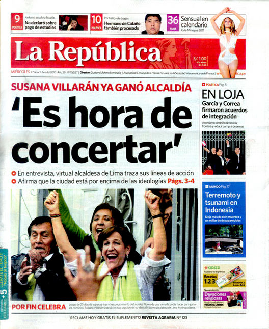 Portada de los diarios de Lima, 27 Octubre 2010
