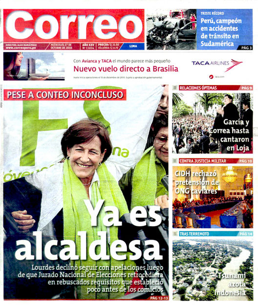 Portada de los diarios de Lima, 27 Octubre 2010