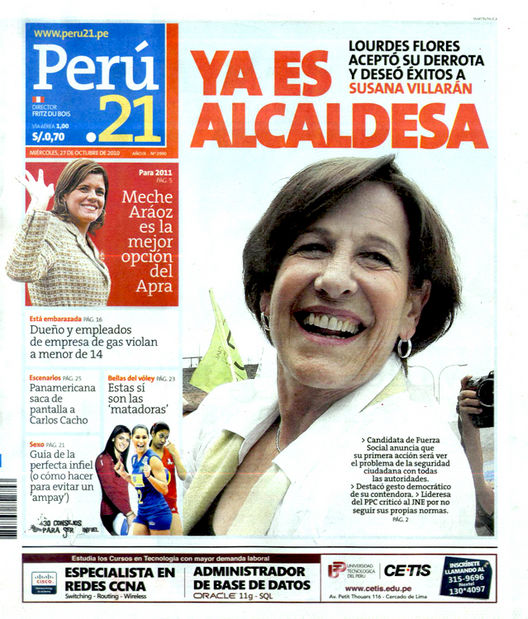 Portada de los diarios de Lima, 27 Octubre 2010