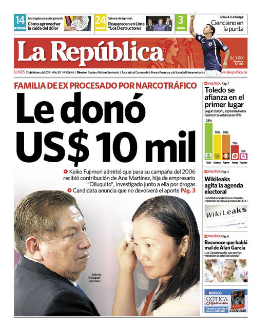 Portada de los diarios de Lima, 21 de febrero de 2011