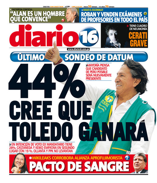 Portada de los diarios de Lima, 21 de febrero de 2011