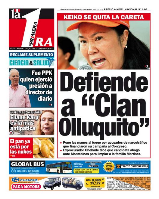 Portada de los diarios de Lima, 22 de febrero de 2011