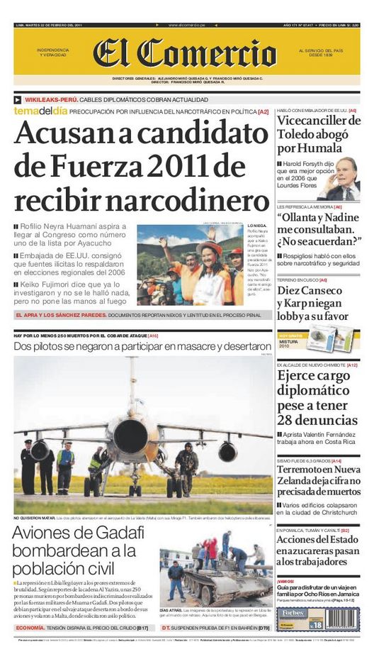 Portada de los diarios de Lima, 22 de febrero de 2011