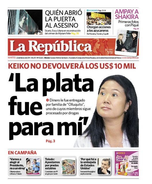 Portada de los diarios de Lima, 22 de febrero de 2011