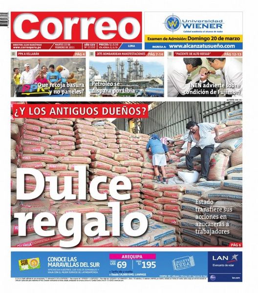 Portada de los diarios de Lima, 22 de febrero de 2011