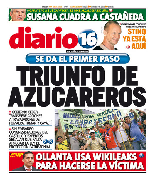 Portada de los diarios de Lima, 22 de febrero de 2011