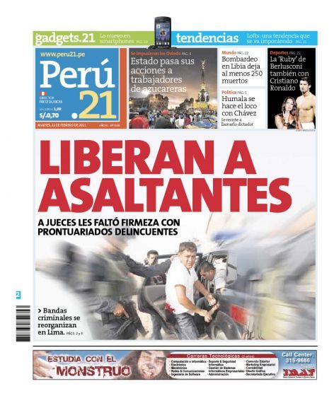 Portada de los diarios de Lima, 22 de febrero de 2011