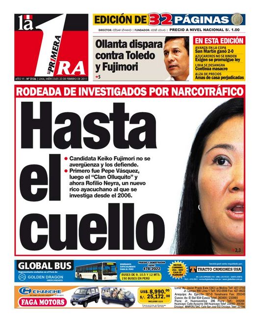 Portada de los diarios de Lima, 23 de febrero de 2011