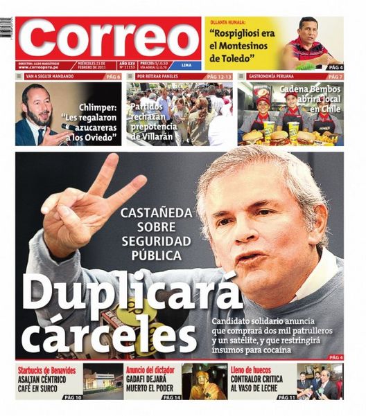Portada de los diarios de Lima, 23 de febrero de 2011