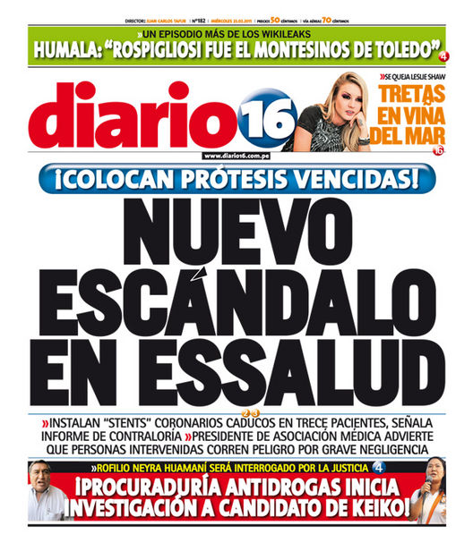 Portada de los diarios de Lima, 23 de febrero de 2011