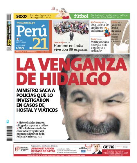 Portada de los diarios de Lima, 23 de febrero de 2011