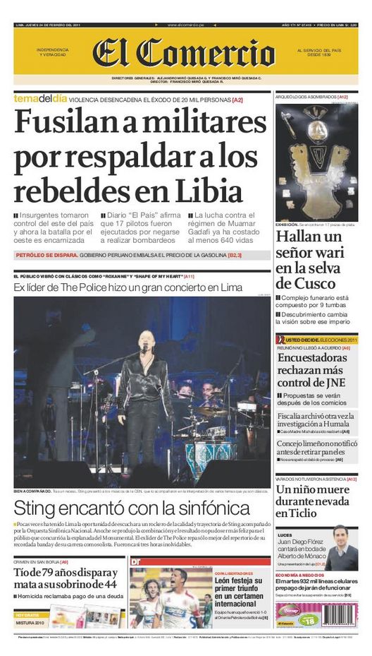 Portada de los diarios de Lima, 24 de febrero de 2011