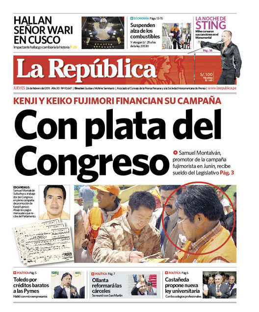 Portada de los diarios de Lima, 24 de febrero de 2011