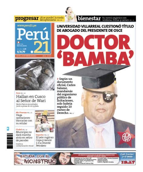 Portada de los diarios de Lima, 24 de febrero de 2011