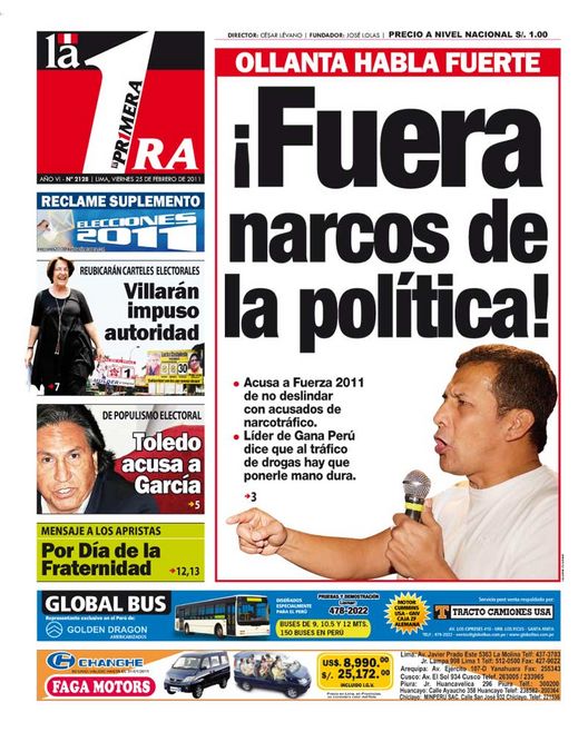 Portada de los diarios de Lima, 25 de febrero de 2011