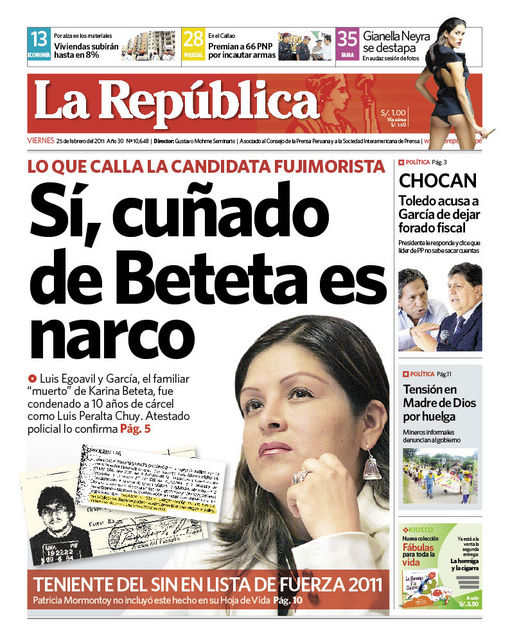 Portada de los diarios de Lima, 25 de febrero de 2011