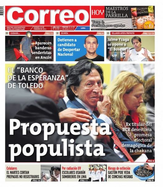 Portada de los diarios de Lima, 25 de febrero de 2011