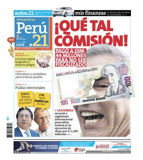 Portada de los diarios de Lima, 25 de febrero de 2011