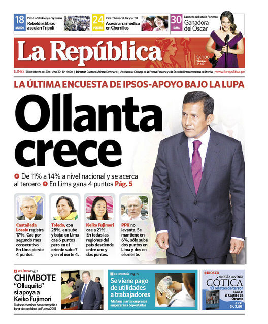 Portada de los diarios de Lima, 28 de febrero de 2011