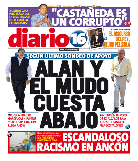 Portada de los diarios de Lima, 28 de febrero de 2011