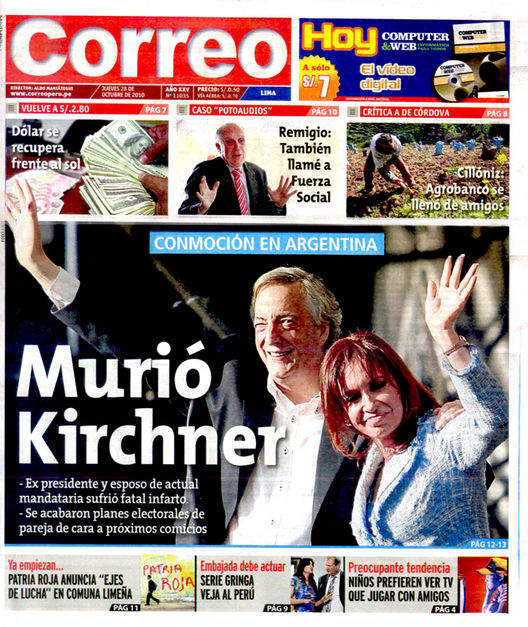 Portada de los diarios de Lima, 28 Octubre 2010