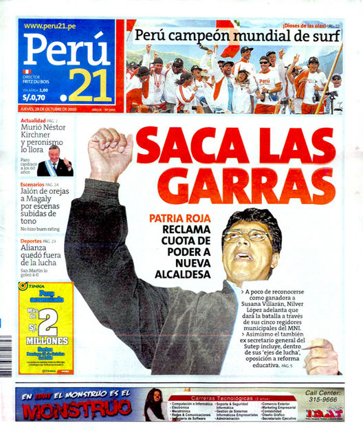 Portada de los diarios de Lima, 28 Octubre 2010