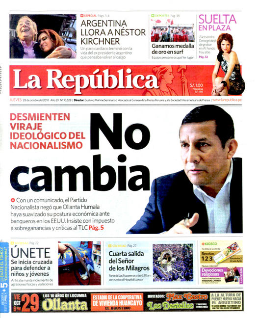 Portada de los diarios de Lima, 28 Octubre 2010