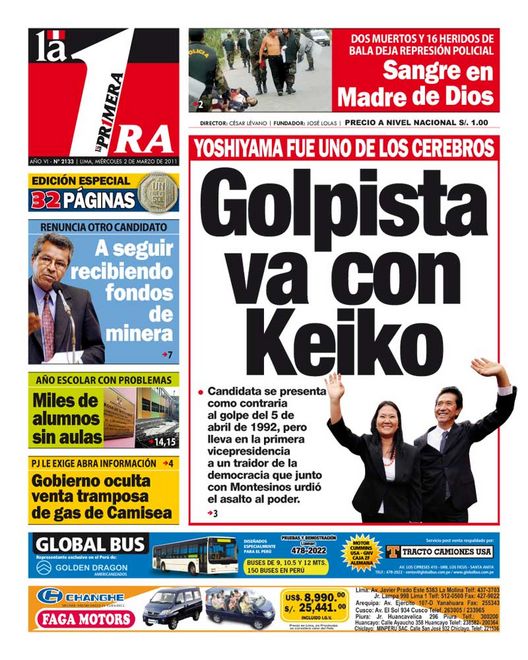 Portada de los diarios de Lima, 02 de Marzo de 2011