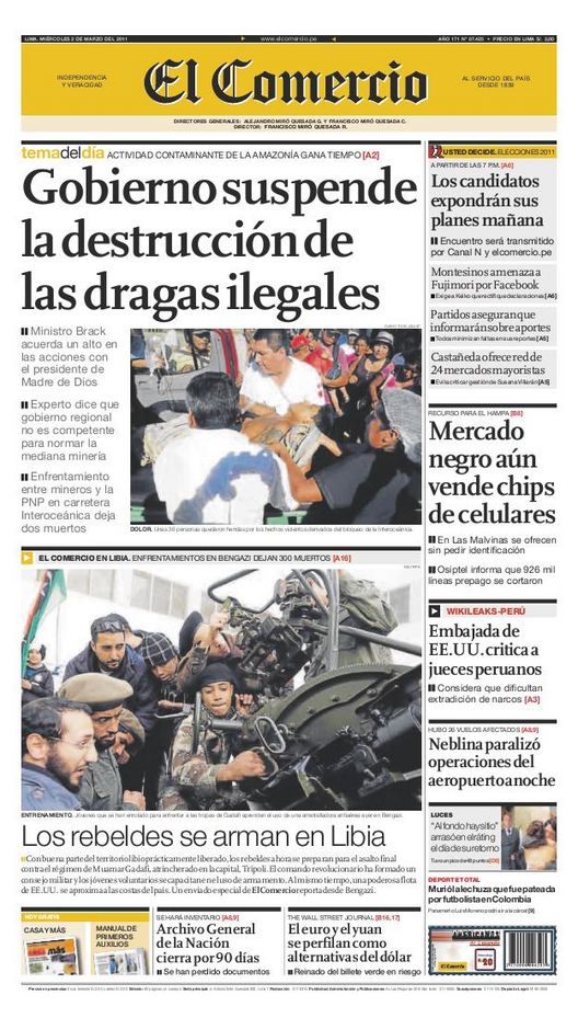 Portada de los diarios de Lima, 02 de Marzo de 2011