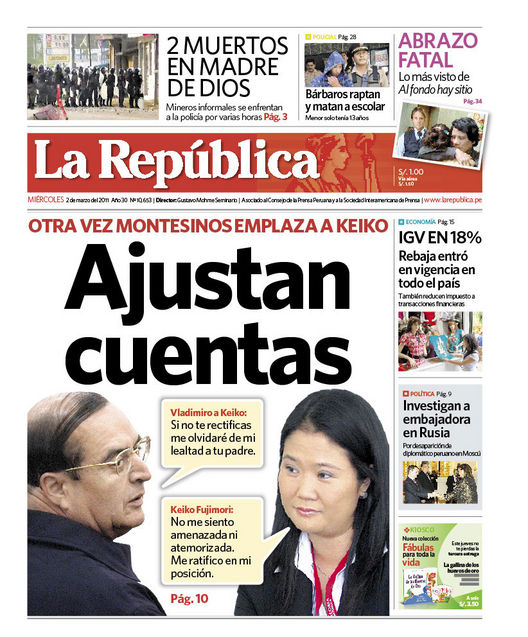 Portada de los diarios de Lima, 02 de Marzo de 2011