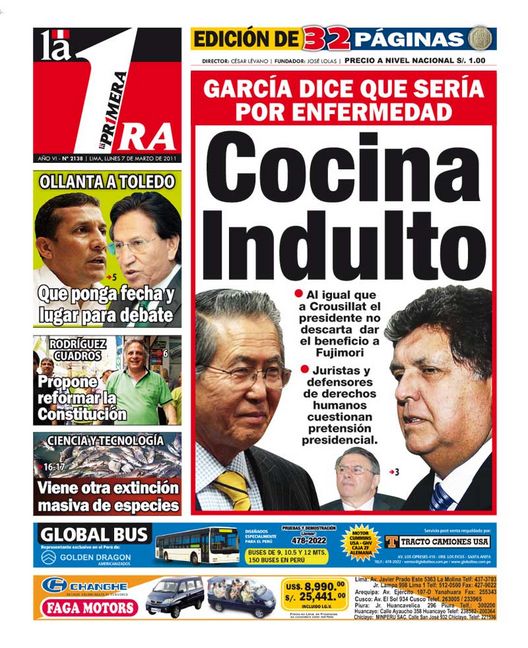 Portada de los diarios de Lima, 07 de Marzo de 2011