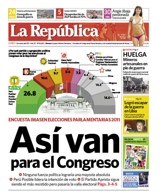 Portada de los diarios de Lima, 07 de Marzo de 2011