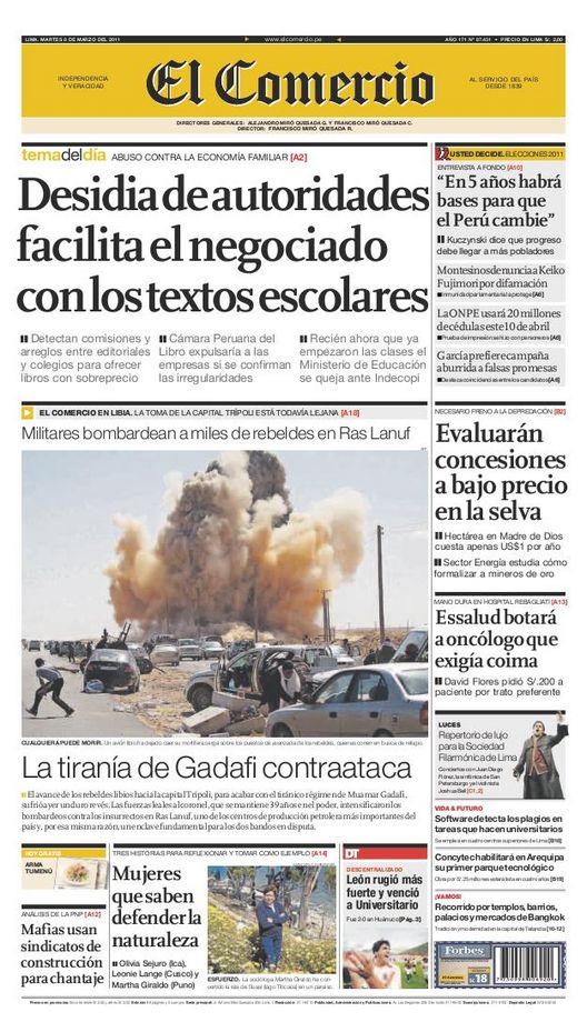 Portada de los diarios de Lima, 08 de Marzo de 2011