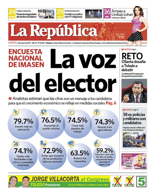 Portada de los diarios de Lima, 08 de Marzo de 2011
