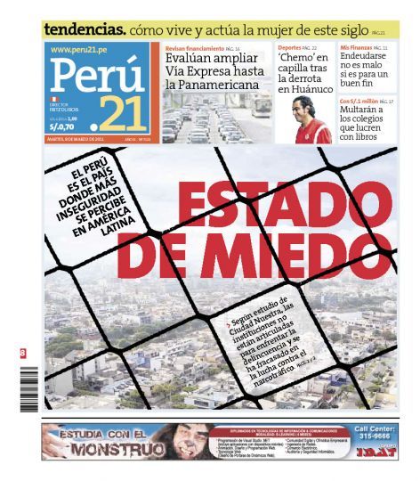 Portada de los diarios de Lima, 08 de Marzo de 2011
