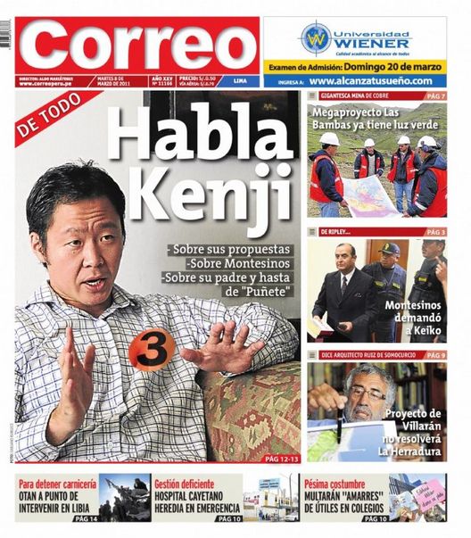 Portada de los diarios de Lima, 08 de Marzo de 2011